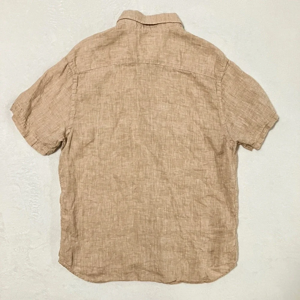 Porter & Ash 100% Linen Short Sleeve Button Down Shirt Men's Size L Tan Beige